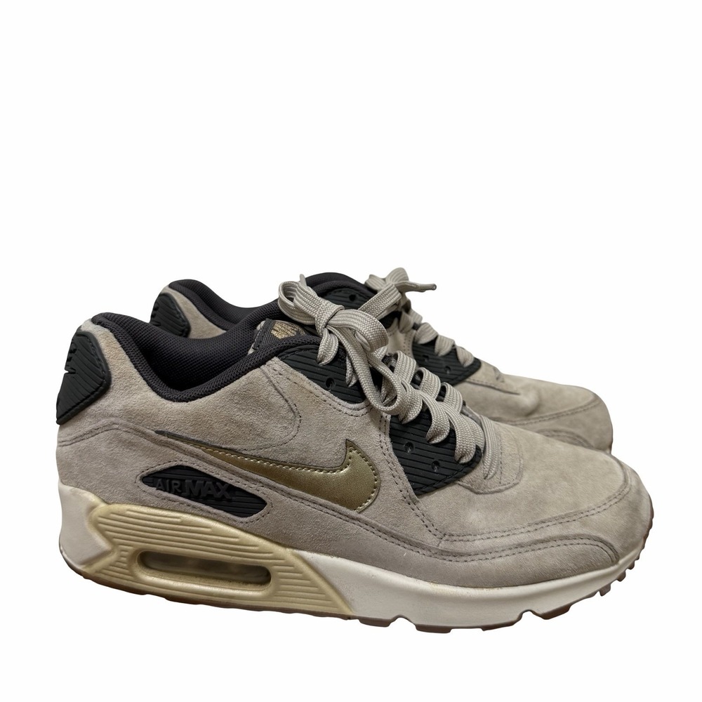Nike Air Max 90 Premium Suede Lace Up Sneaker Womens US 7.5 String Metallic Gold